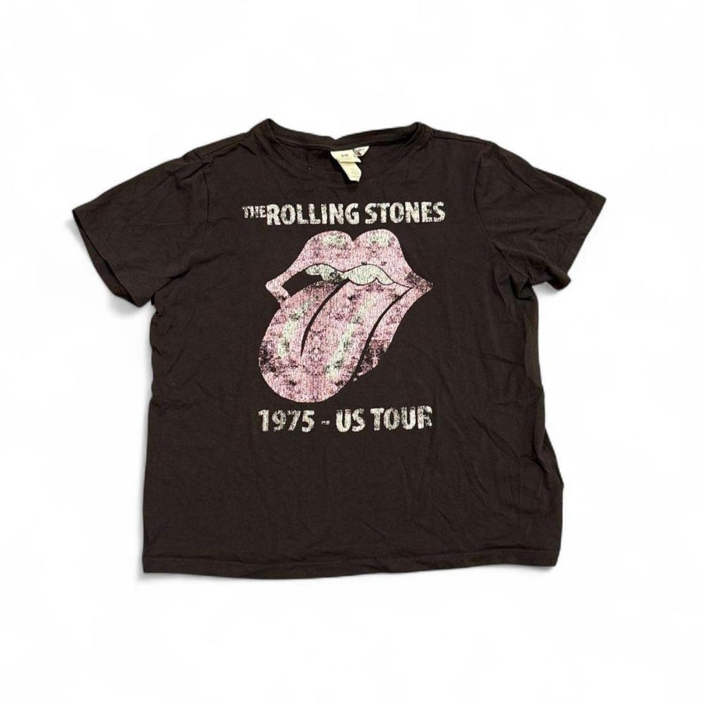 The Rolling Stones 1975 US Tour Tongue Logo Graphic Band T-Shirt Black Pink